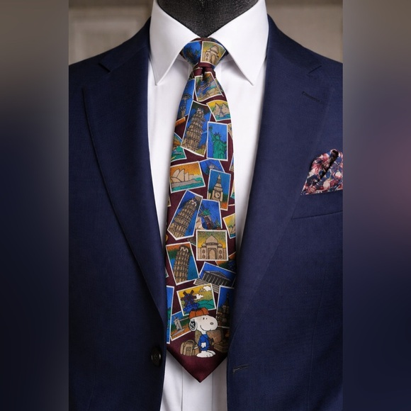 Peanuts Other - Vintage Peanuts Snoopy World Traveler Silk Tie USA Novelty Travel Landmarks